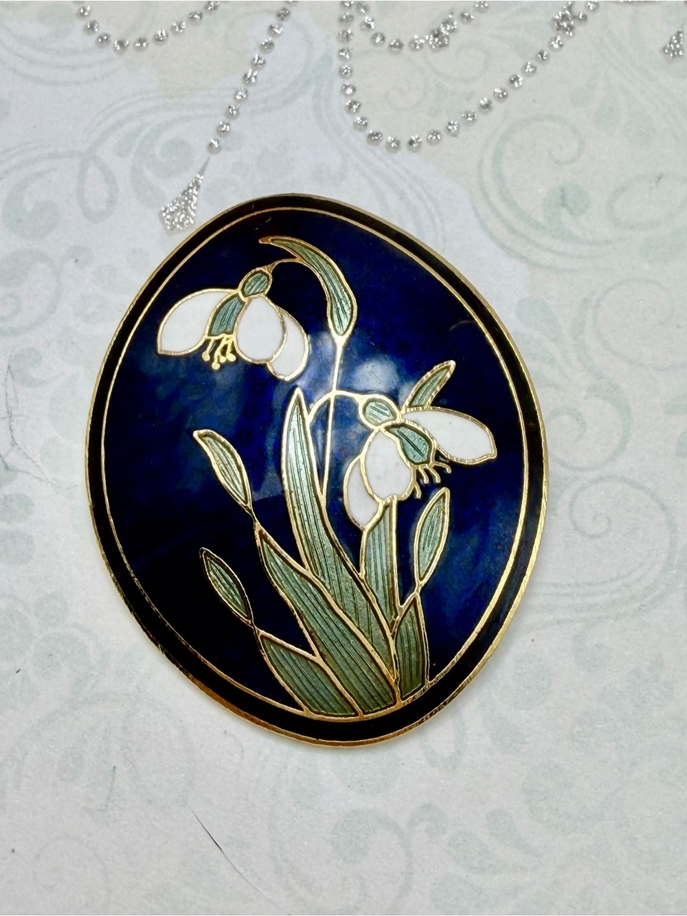 Vintage Cloisonne Snow drop Brooch #cz589